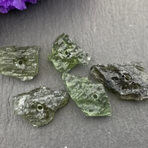 Natural Moldavite Beads: Lot of 5, Olive Green from Czech Republic