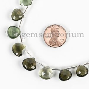 Natural Moldavite Faceted 8-11 mm Heart Briolette Beads.