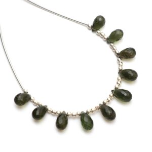 Natural Moldavite Flush Faceted Drop Beads, 6x10 mm to 7x11.5 mm, Moldavite Drop Jewelry Making Beads, 3 Inch Full Strand, Price Per Strand
