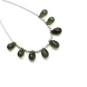 Natural Moldavite Flush Faceted Drop Beads, 5.5x9 to 6x10.5 mm, Moldavite Drop Jewelry Making Beads, 3.5 Inch Full Strand, Price Per Strand