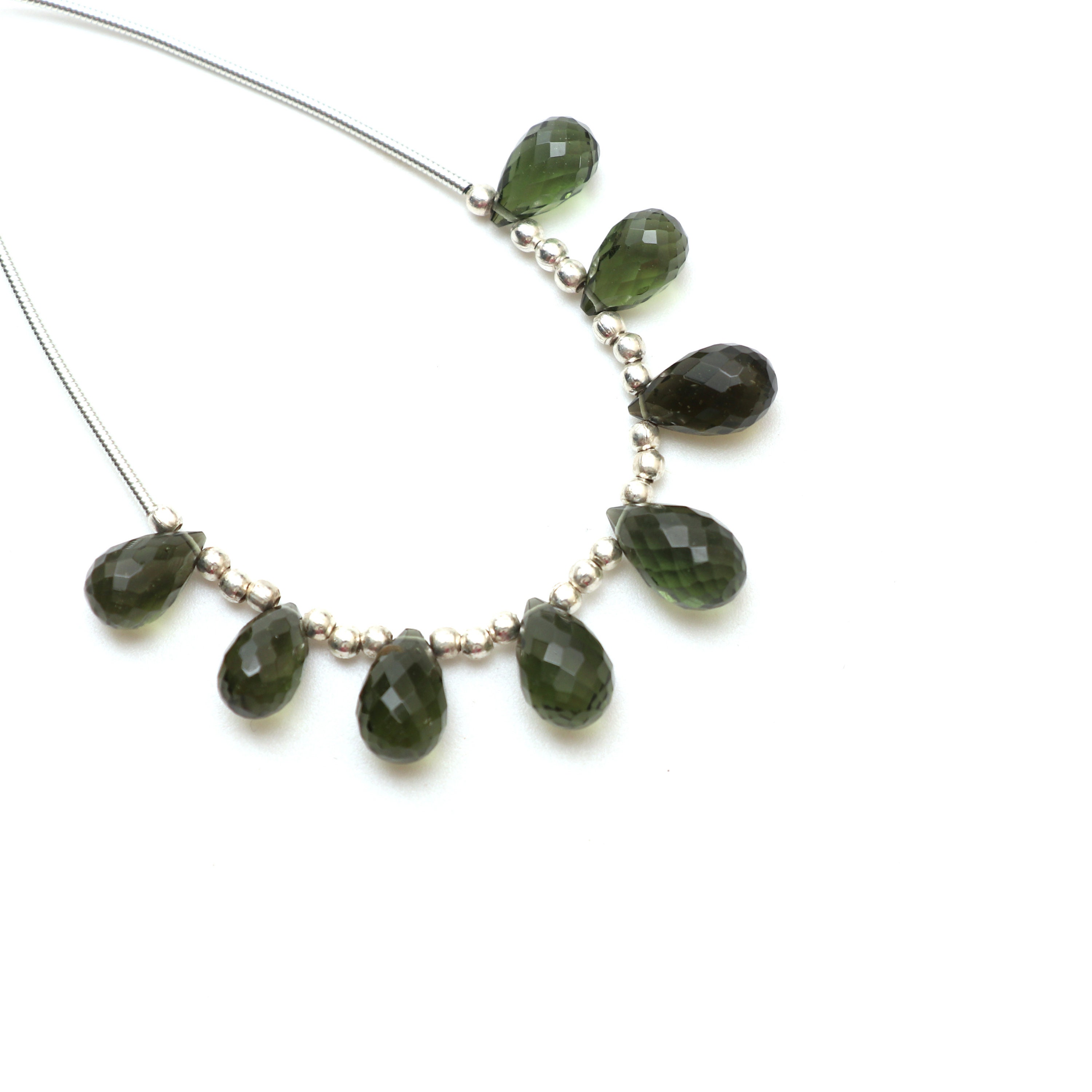Natural Moldavite Flush Faceted Drop Beads, 5.5x9 To 6x10.5 Mm, Moldavite Drop Jewelry Making Beads, 3.5 Inch Full Strand, Price Per Strand