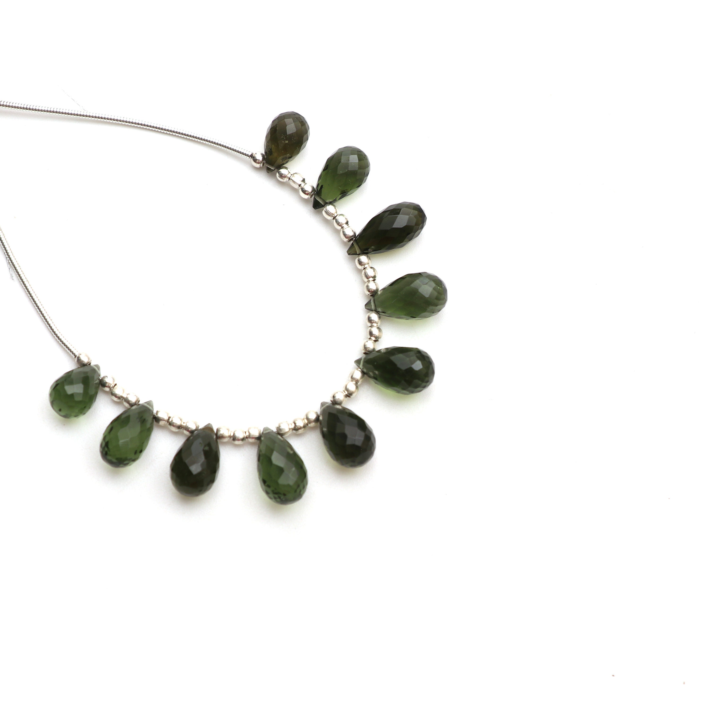 Natural Moldavite Flush Faceted Drop Beads, 6.5x10 To 6.5x13 Mm, Moldavite Drop Jewelry Making Beads, 3.5 Inch Full Strand, Price Per Strand