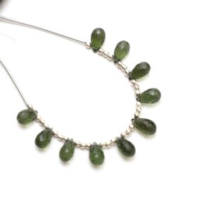 Natural Moldavite Flush Faceted Drop Beads, 5.5x9 to 6x10.5 mm, Moldavite Drop Jewelry Making Beads, 3.5 Inch Full Strand, Price Per Strand