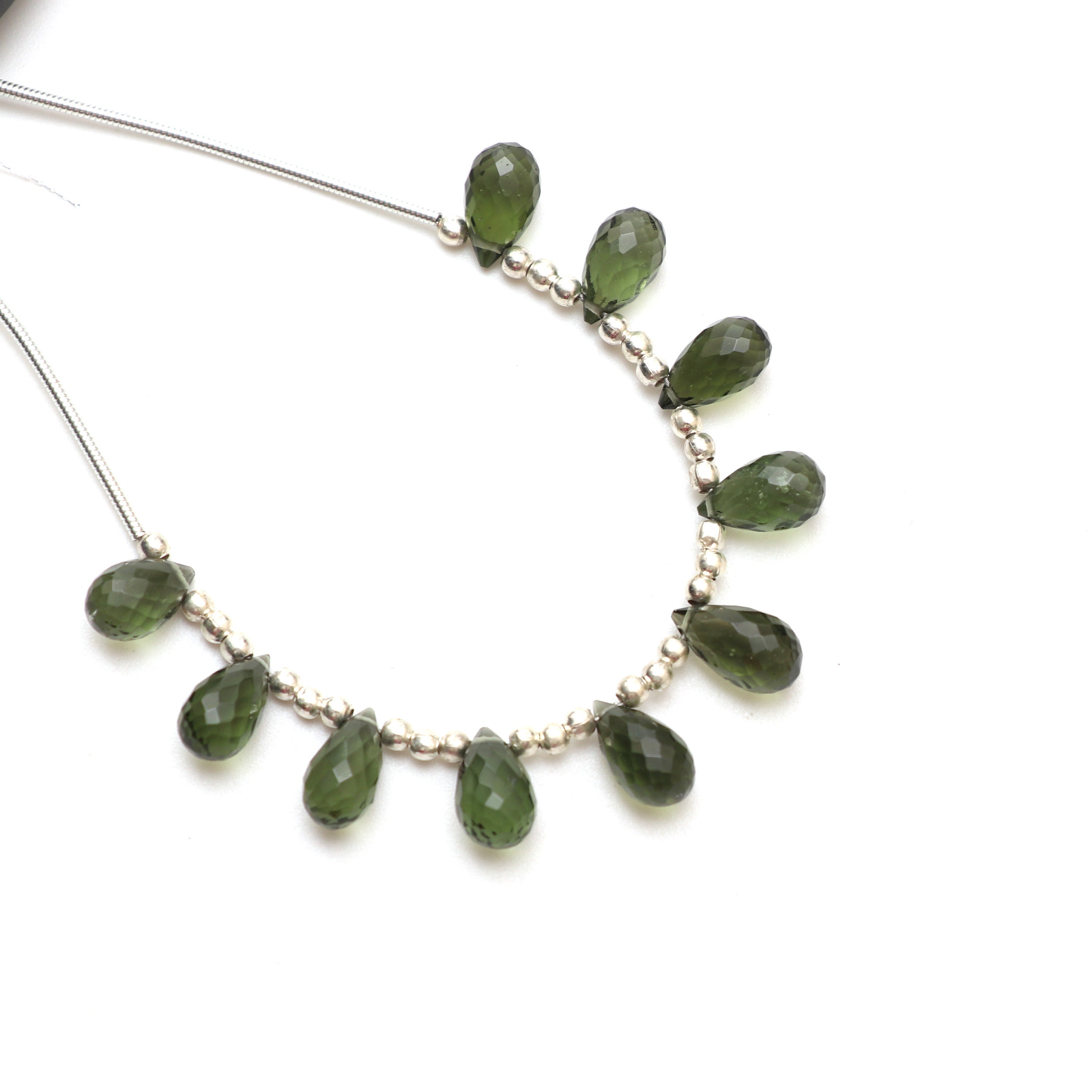 Natural Moldavite Flush Faceted Drop Beads, 5.5x9 To 6x10.5 Mm, Moldavite Drop Jewelry Making Beads, 3.5 Inch Full Strand, Price Per Strand