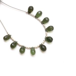 Natural Moldavite Flush Faceted Drop Beads, 6x10 to 6.5x10 mm, Moldavite Drop Jewelry Making Beads, 3.5 Inch Full Strand, Price Per Strand