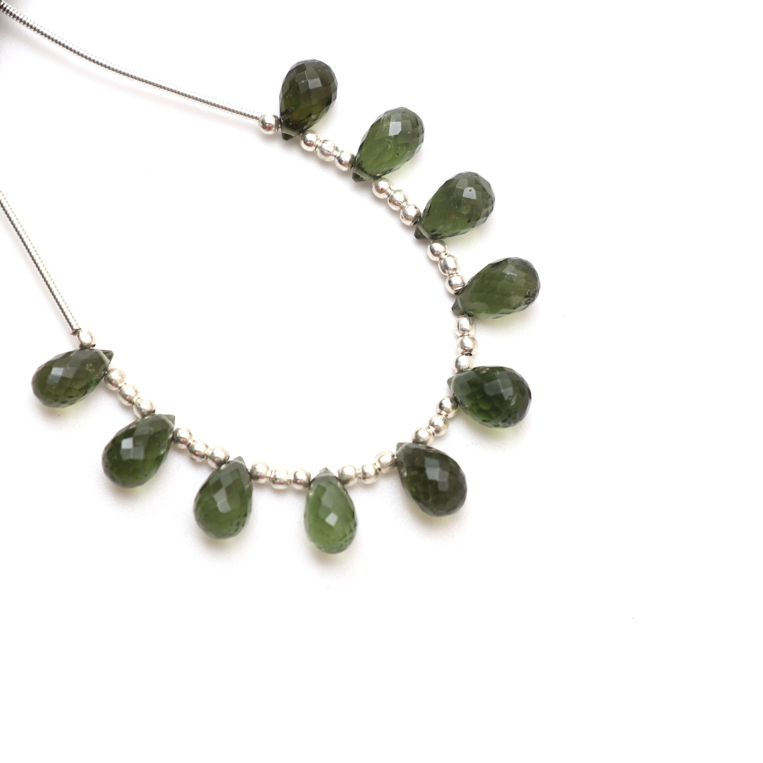 Natural Moldavite Flush Faceted Drop Beads, 6x10 To 6.5x10 Mm, Moldavite Drop Jewelry Making Beads, 3.5 Inch Full Strand, Price Per Strand