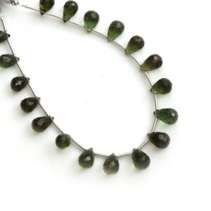 Natural Moldavite Flush Faceted Drop Beads, 5.5x8.5 To 6x9.5 Mm, Moldavite Drop Jewelry Making Beads, 6 Inches Full Strand, Price Per Strand