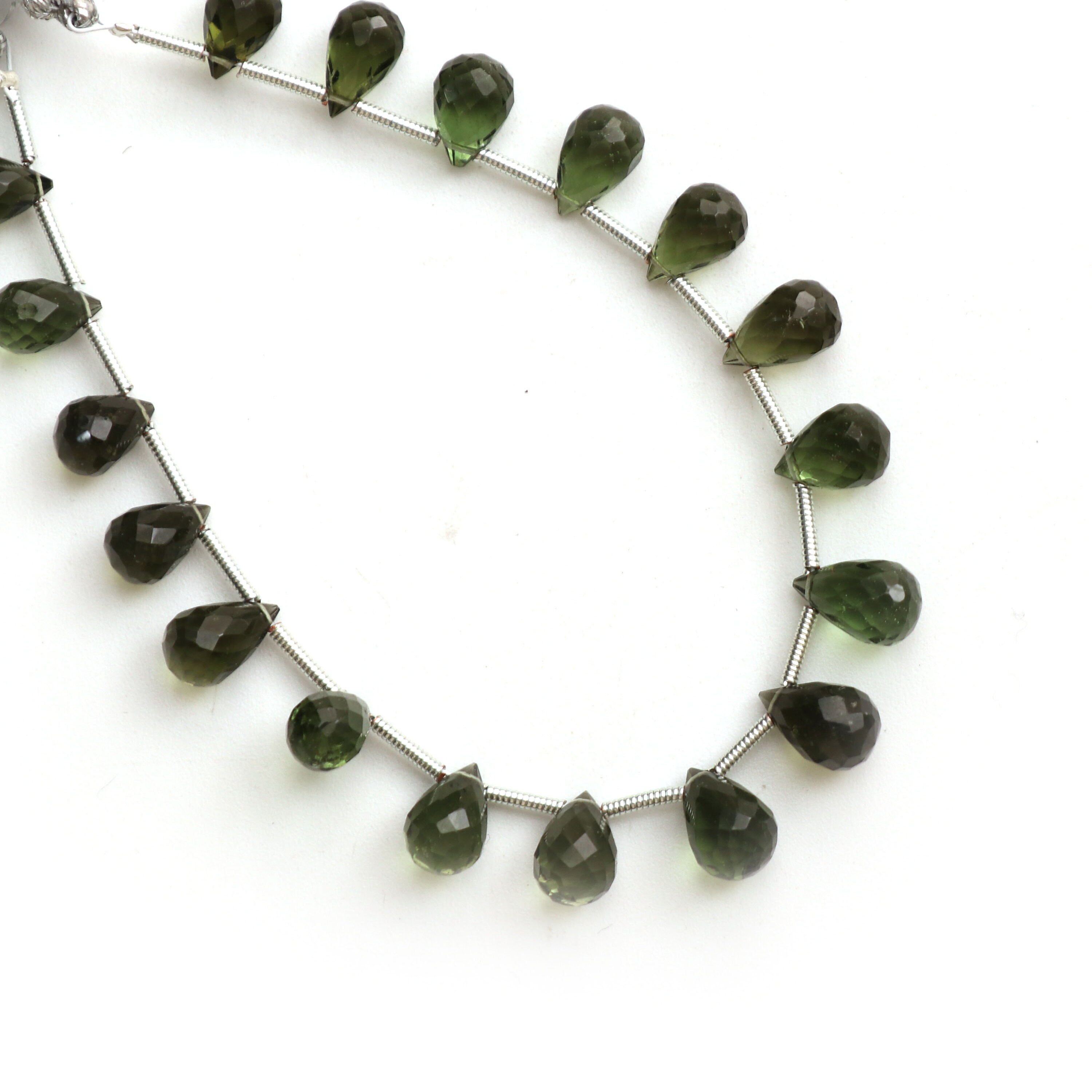 Natural Moldavite Flush Faceted Drop Beads, 5.5x8.5 To 6x9.5 Mm, Moldavite Drop Jewelry Making Beads, 6 Inches Full Strand, Price Per Strand