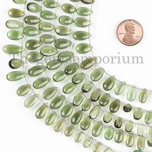 Natural Green Moldavite Plain Pear Beads, AAA+ Quality Natural Moldavite Pear Beads, Smooth Long Pear Drilled Strand for Jewelry Making