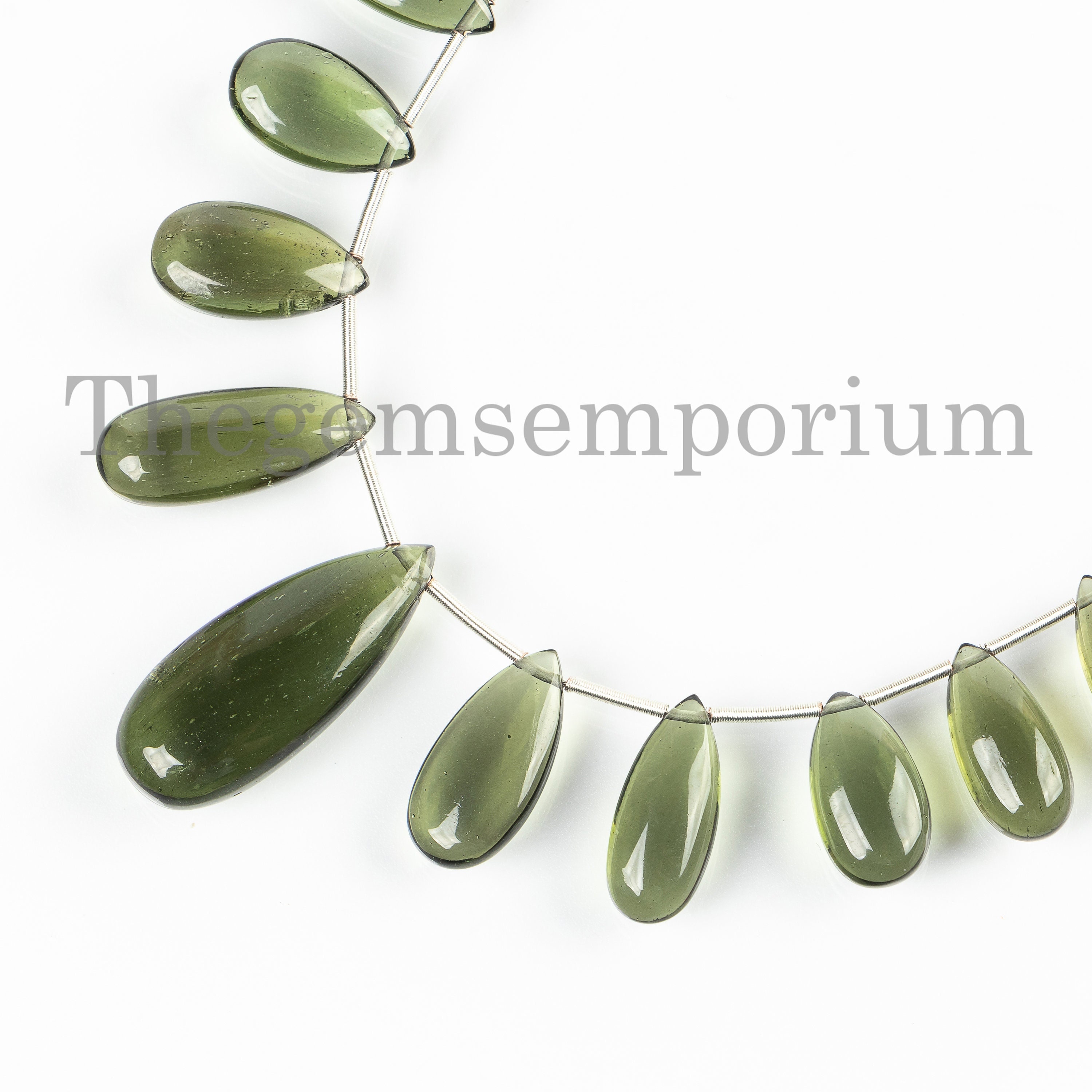 Natural Moldavite Pear Beads, Authentic Polished Crystal, Jewelry Making Beads Strand