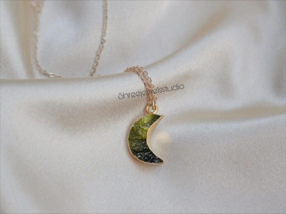 Dainty Moldavite Necklace, Meteorite Pendant, Meteorite Necklace, Moldavite Jewelry, Czech Moldavite, Gold Filled Chain, Sun Pendant
