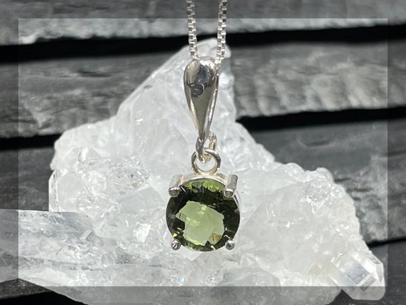 Moldavite Pendant: Faceted Czech Stone - Natural Green Gem