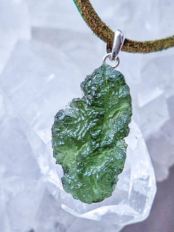 Genuine Moldavite Silver Pendant: 2.3g Meteorite Necklace, Certificate Included