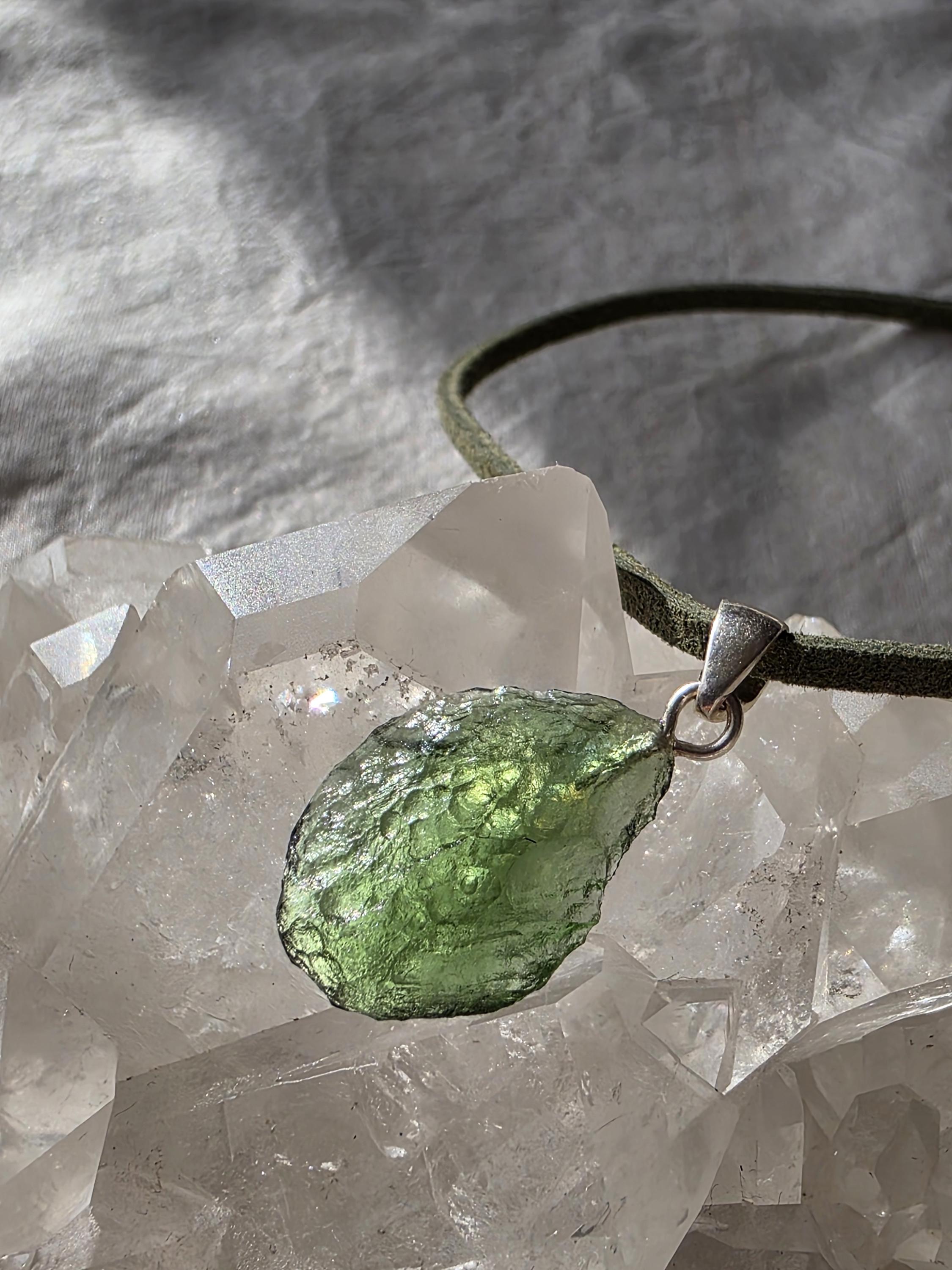 Genuine Moldavite Silver Pendant: 2,8g Meteorite Necklace, Certificate Included