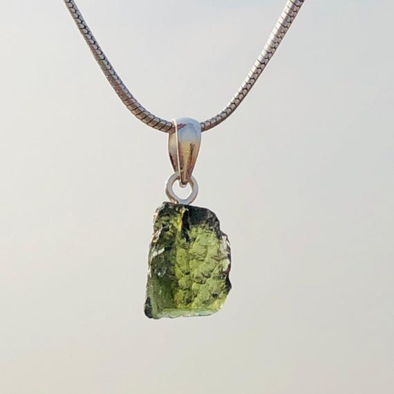 Handmade Czech Moldavite Pendant: 925 Sterling Silver Jewelry