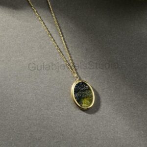 Handmade Moldavite Pendant, Sterling Silver Necklace, Minimalist Style Handmade Moldavite Pendant, Sterling Silver Necklace, Minimalist Style