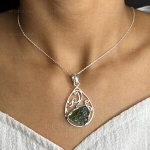 Handmade Sterling Silver Moldavite Pendant - Czech Republic Gemstone Handmade Sterling Silver Moldavite Pendant - Czech Republic Gemstone