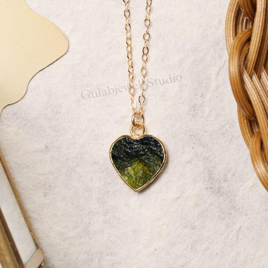 Moldavite Heart Pendant, Sterling Silver Necklace, Handmade Gemstone Jewelry Moldavite Heart Pendant, Sterling Silver Necklace, Handmade Gemstone Jewelry