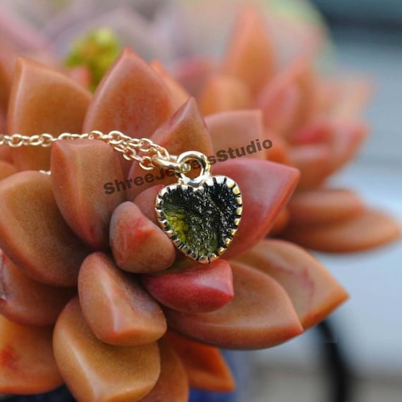Natural Raw Moldavite Heart-shaped Pendant In Sterling Silver | Heart Shape Pendant | Love And Friendship Pendant| Gift For Her