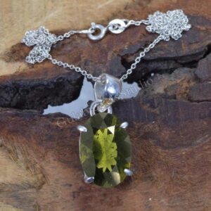 Oval Moldavite Pendant, 925 Sterling Silver Necklace, Handmade Gemstone Oval Moldavite Pendant, 925 Sterling Silver Necklace, Handmade Gemstone