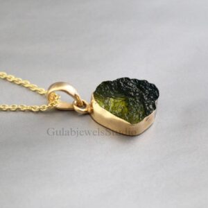 Raw Moldavite Pendant, 925 Sterling Silver Necklace, Handmade Stone