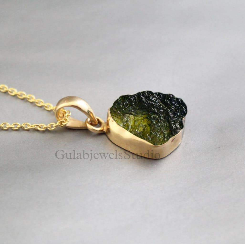 Raw Moldavite Pendant, 925 Sterling Silver Necklace, Handmade Stone