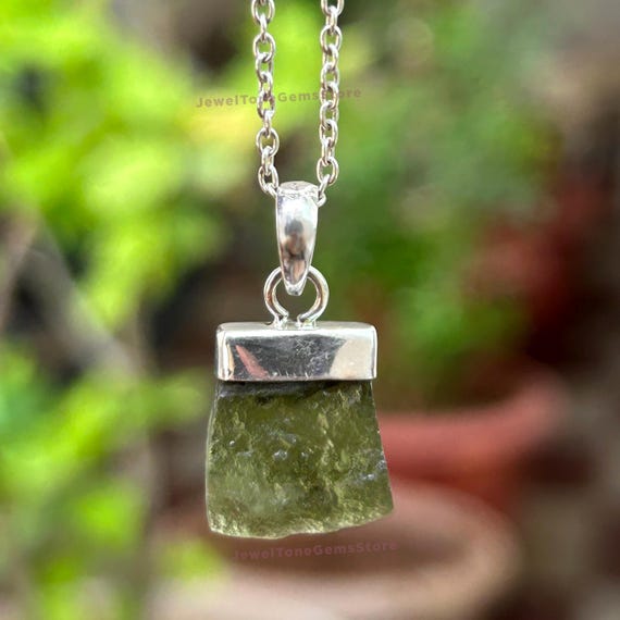 Raw Moldavite Pendant: Genuine Czech Tektite, Sterling Silver