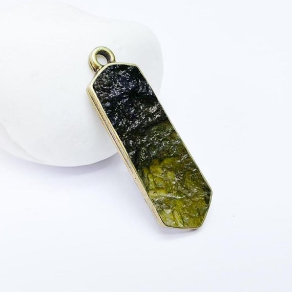 Raw Moldavite 925 Sterling Silver Pendant, Handmade Necklace Raw Moldavite 925 Sterling Silver Pendant, Handmade Necklace