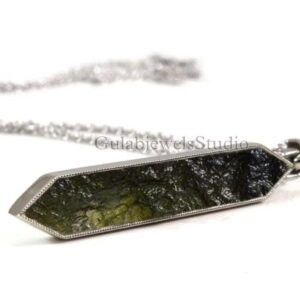 Raw Moldavite Sterling Silver Pendant, Handmade Gemstone Necklace Raw Moldavite Sterling Silver Pendant, Handmade Gemstone Necklace
