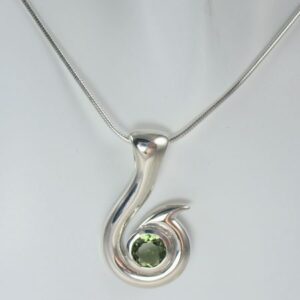Moldavite Silver Necklace, Genuine Green Tektite, Sterling Silver Snake Chain, Moldavite Pendant, Meteorite, Certificate Moldavite Silver Necklace, Genuine Green Tektite, Sterling Silver Snake Chain, Moldavite Pendant, Meteorite, Certificate