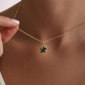 Moldavite Star Pendant: 14k Gold, Sterling Silver, High Vibration Jewelry, Star Shape Moldavite Pendant With Chain Moldavite Star Pendant: 14k Gold, Sterling Silver, High Vibration Jewelry, Star Shape Moldavite Pendant With Chain