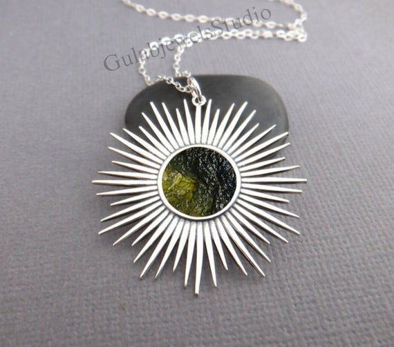 Star Moldavite Pendant, 925 Sterling Silver, Handmade Necklace