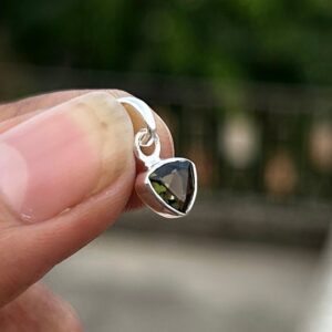 Trillion Cut Moldavite Pendant: Authentic 925 Sterling Silver Necklace Trillion Cut Moldavite Pendant: Authentic 925 Sterling Silver Necklace