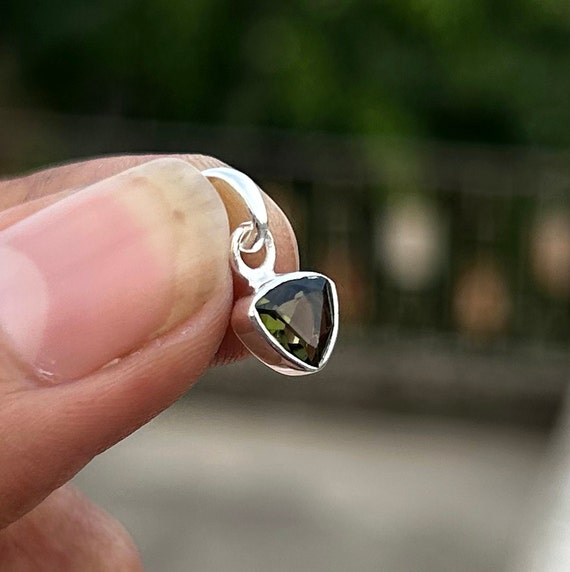 Trillion Cut Moldavite Pendant: Authentic 925 Sterling Silver Necklace