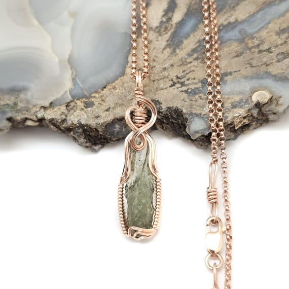 Moldavite Pendant Wire Wrapped In 14k Gold Filled Wire (#1)