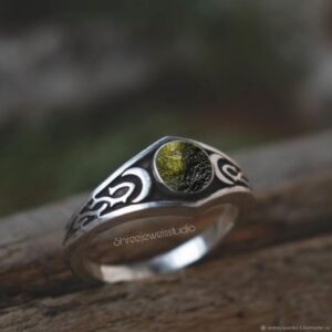 A Grade Certified Moon Phase Ring, Natural Rough Moldavite Ring, Moon Ring Sterling Silver Genuine, Czech Republic Moldavite, Raw Moldavite