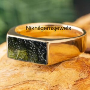 Baguette Moldavite Sterling Silver Ring: Raw Gemstone Engagement