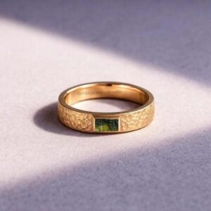 Handmade Baguette Moldavite Ring, Sterling Silver Meteorite Ring