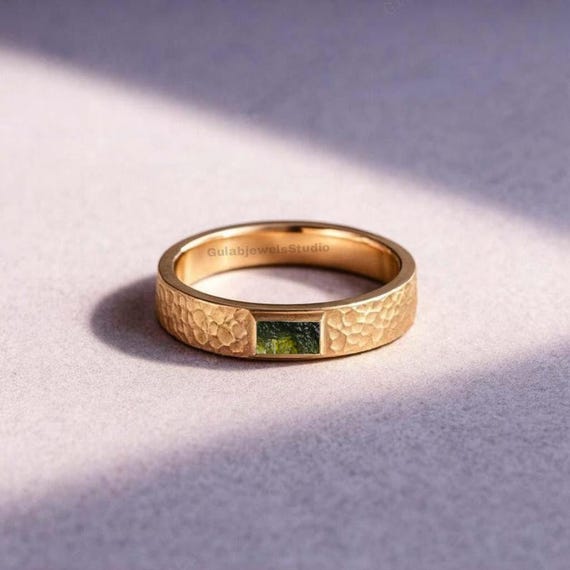 Handmade Baguette Moldavite Ring, Sterling Silver Meteorite Ring Handmade Baguette Moldavite Ring, Sterling Silver Meteorite Ring