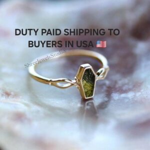 Moldavite Ring, Coffin Moldavite Ring, Unique Moldavite Ring, Meteorite Ring, Authentic Moldavite, Handmade Ring, Promise Gift Ring