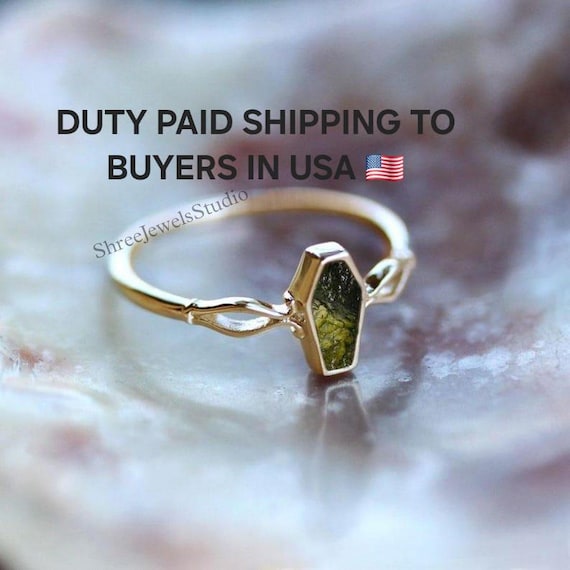 Moldavite Ring, Coffin Moldavite Ring, Unique Moldavite Ring, Meteorite Ring, Authentic Moldavite, Handmade Ring, Promise Gift Ring