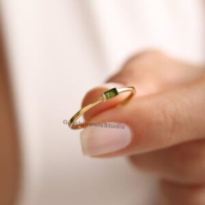 Dainty Moldavite Ring, Authentic Meteorite, Sterling Silver Stackable Ring