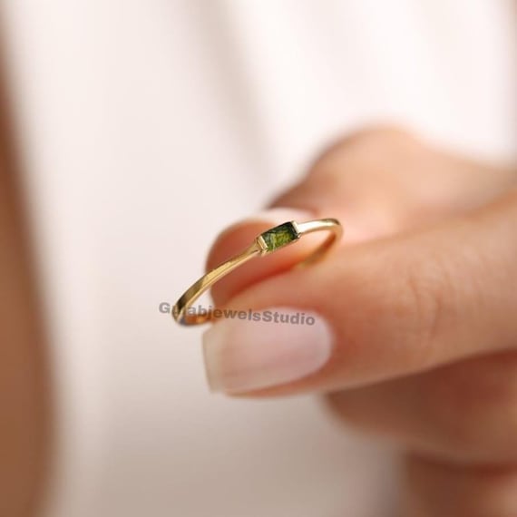 Dainty Moldavite Ring, Authentic Meteorite, Sterling Silver Stackable Ring