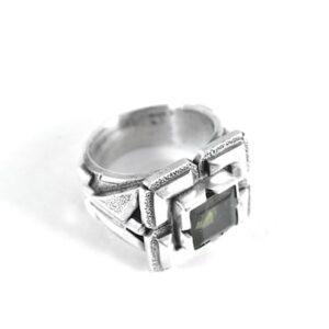 Faceted Moldavite Ring, Sterling Silver Healing Jewelry