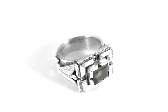 Faceted Moldavite Ring, Sterling Silver Healing Jewelry