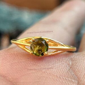 Genuine Moldavite Ring: 925 Sterling Silver Antique Wedding Ring