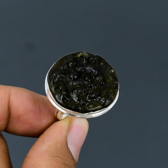 Handmade Moldavite Ring: Adjustable 925 Sterling Silver Gemstone