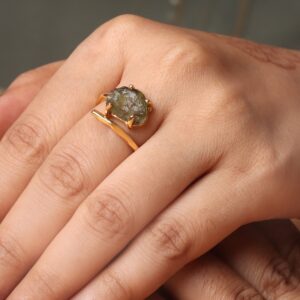 Handmade Raw Moldavite Ring: 14k Gold Sterling Silver Anniversary Jewelry