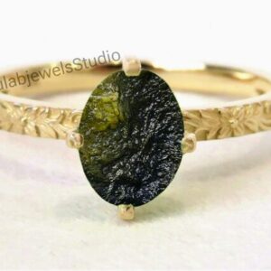 Handmade Sterling Silver Moldavite Ring, Authentic Meteorite Gemstone