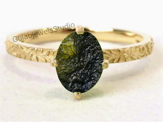 Handmade Sterling Silver Moldavite Ring, Czech Meteorite Ring